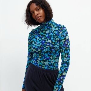 GANNI Floral Mesh Turtleneck